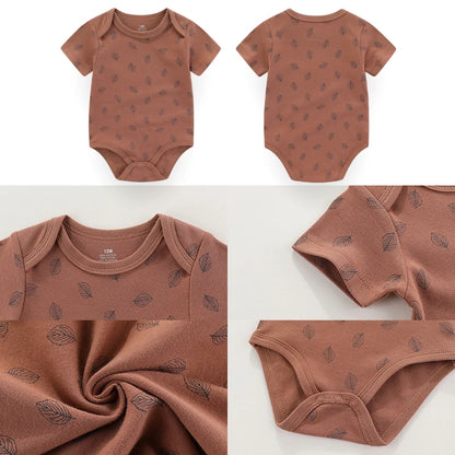 aple Leaf Print Baby Short sleeved jumpsuit 5-piece set Baby Boys Outgoing Clothing Baby Full Moon Clothing 100% Cotton