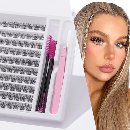 D Curl Lash Clusters 200pcs 30D/40D Individual Lashes, 5 Brush Lashes and 1 Lash Tweezers DIY Eyelash Extension Kit for Individ