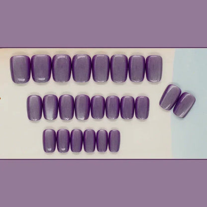 24pcs Purple Cat Eye Fake Nails Square Head French Ballet Nails Short Press on Cover Acrylic Fake Nail Tips