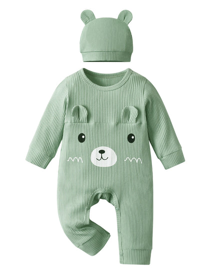 Newborn infant Baby Boy Romper Little Bear Pattern Long Sleeve Romper Jumpsuit and Hat Clothes Cute Outfit for Boys