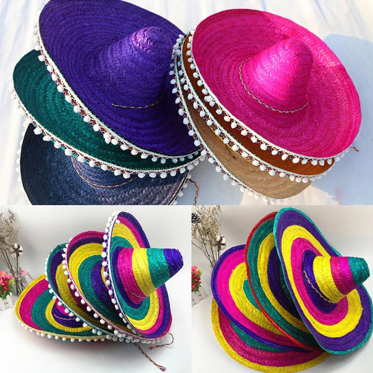 New Mexican Colorful Straw Hats Men Women Wide Brim Straw Caps Outdoor Decorative Sombrero Dress Up Hat Halloween Accessory