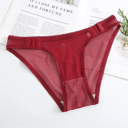 Transparent Mesh Panties for Women Adjustable Side Buckle Cotton Crotch Low Waist Seamless Briefs Sexy Underpants Lingerie