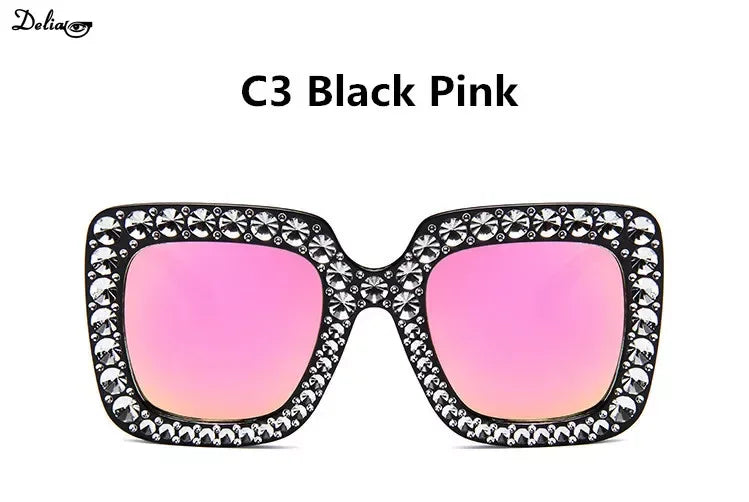 Glitter Women Sunglasses Brand Design Flash Square Shades Mirror Female Sun Glasses Bezel Bling Rhinestones