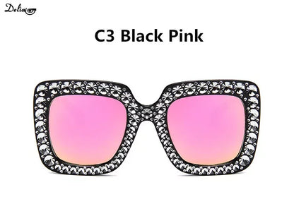 Glitter Women Sunglasses Brand Design Flash Square Shades Mirror Female Sun Glasses Bezel Bling Rhinestones