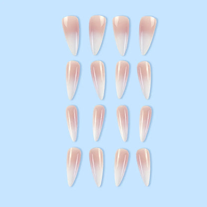 24 Pcs Glossy Long Stiletto Press On Nails Gradient Nude And White False Nails Reusable Fake Nails For Women Girls