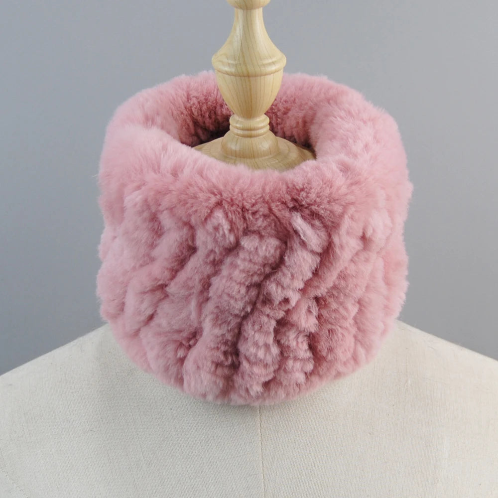 Good Elastic Rex Rabbit Fur Ring Scarves Winter Warm Women Genuine Rex Rabbit Fur Scarf Knitted Real Natural Fur Wraps Headbands