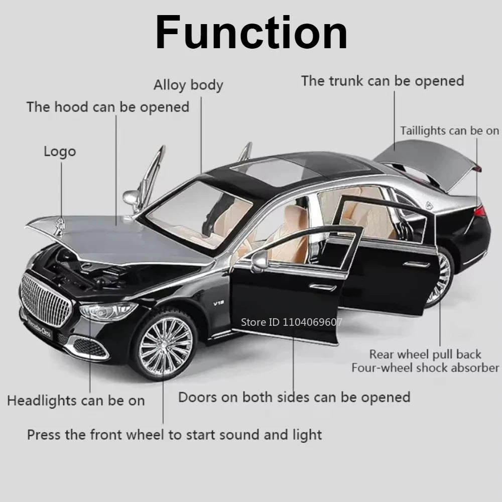 1:24 Maybach S680 Car Model Toy Doors Opened Sound Light Pull Back