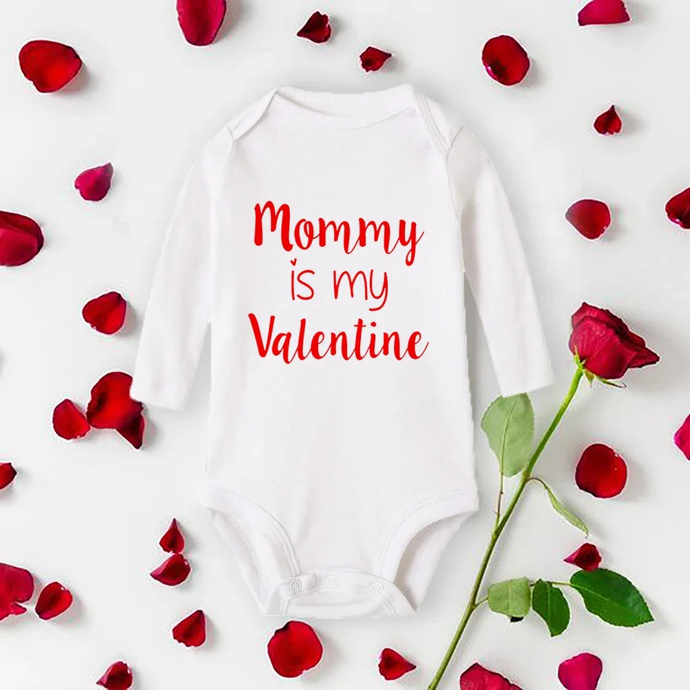 Mommy Daddy Is My Valentine Baby Romper New Born Bodysuit Boys Girls Long Sleeve Clothes Infant Badysuit Baby Valentine Gifts