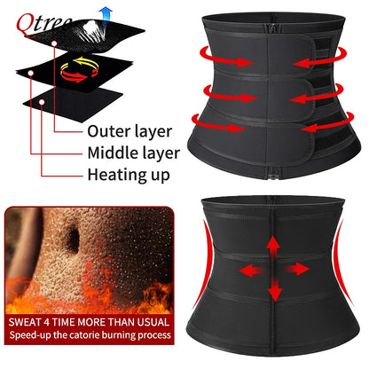 Qtree Body Shapewear Women Waist Trainer Corset Belly Cincher Trimmer Weight Loss Slimming Sweat Belt Sauna Strap Tummy Control