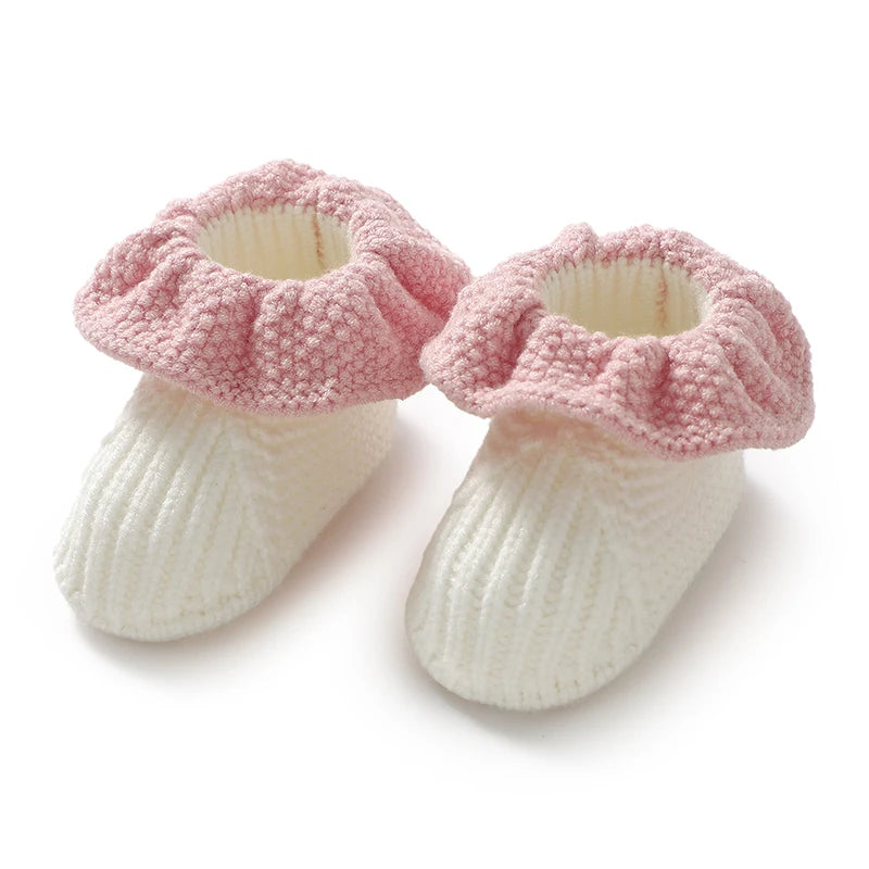 Newborn Baby Shoes Knitted Infant Girl Boy Boots Fashion Ruffles Slip-on Toddler Kid Footwear 0-18M Handmade Clothes Accessories