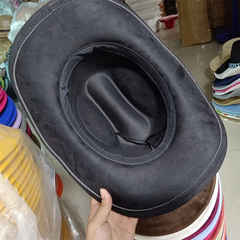 Western suede leather 7.5CM Western denim women's Fedora hat men's church jazz hat fashion travel party hat denim hat 2024