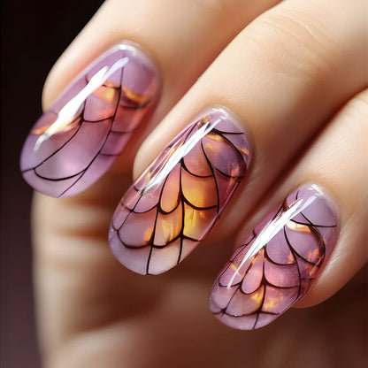 24pcs/set short square Glossy Medium Ballerina Fake Nails jellyfish blue sea wave flowers geometric design press on false nail