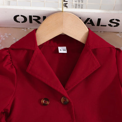 MiniFox 2 Pieces Suit Sets For Baby Girls Lapel Blazer Coat and Belted Wine Dress Kids Party Baby Clothes Girls Outfits Sets