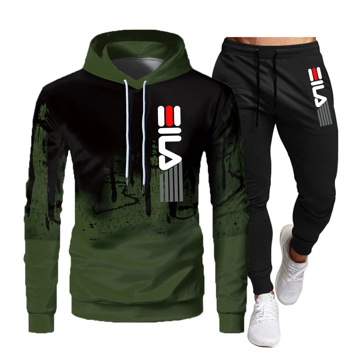 New men's autumn and winter hoodie + pants two-piece set,2025 fashion outdoor fishing casual print jumper, men's sportswear