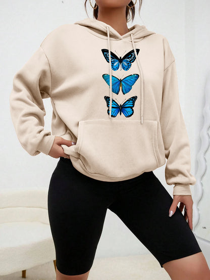 Creative Butterfly Design Print Women Hoodie New Street Casual Sweatshirt Fashion Fleece Hoody Pocket Comfortable Female Tops