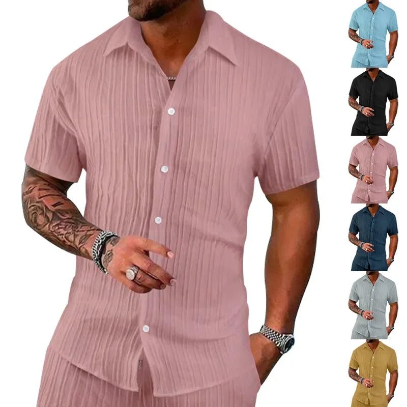 cross-border men's shirt casual loose short-sleeved cardigan beach top