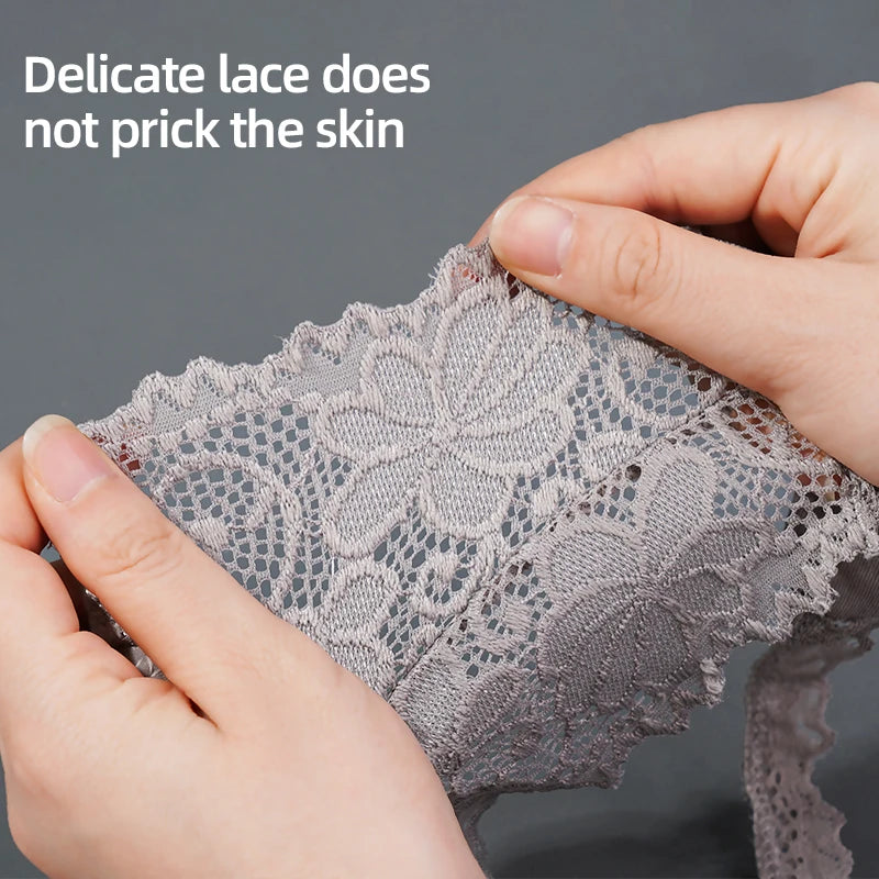 Women Sexy Lace Lingerie Low-waist Panties Embroidery Thong Transparent Hollow out Underwear Female G String