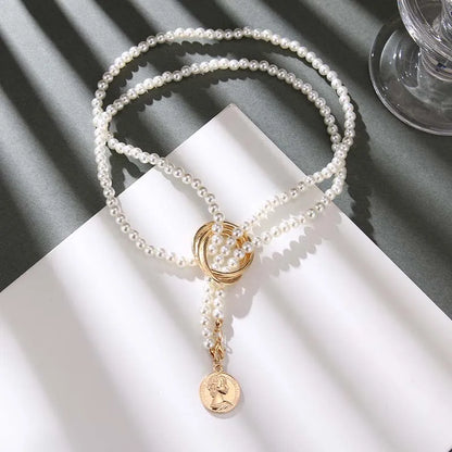 Vintage Pearl Pendant Necklace for Women Elegant Beaded Long Tassel Sweater Collar Chain Accessories Temperament Fashion Jewelry