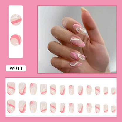 24pcs/Box Ballerina Nail Tip Purple with Design Manicure Patches Fresh Floral Almond False Nails Press on Med Nails Detachable