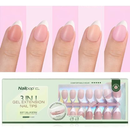 NAILPOP 150PCS Short Coffin Press on Nails 3 in 1 Coat Soft Gel Nail Tips French Tip Press on Nails 15 Sizes of Nail Art DIY