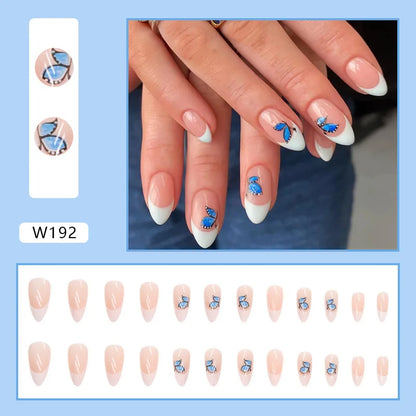 24pcs/Box Ballerina Nail Tip Purple with Design Manicure Patches Fresh Floral Almond False Nails Press on Med Nails Detachable