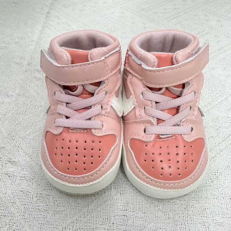 Spring and Autumn Baby Shoes Classic Trendy PU High Top Sports Shoes Basketball Shoes Soft Sole Lightweight Walking Shoes