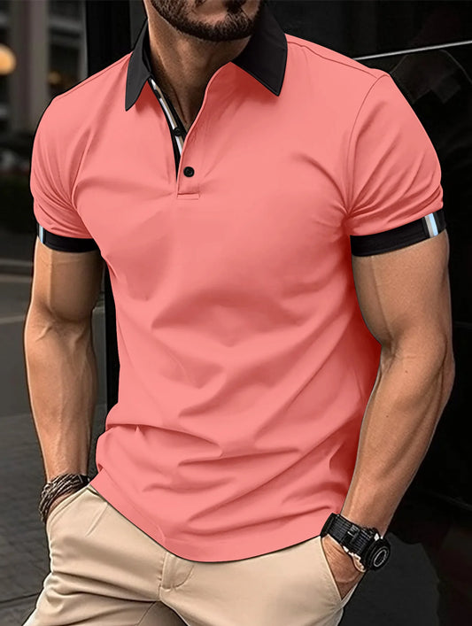 New men's button-down collar casual short-sleeved Polo shirt solid color m