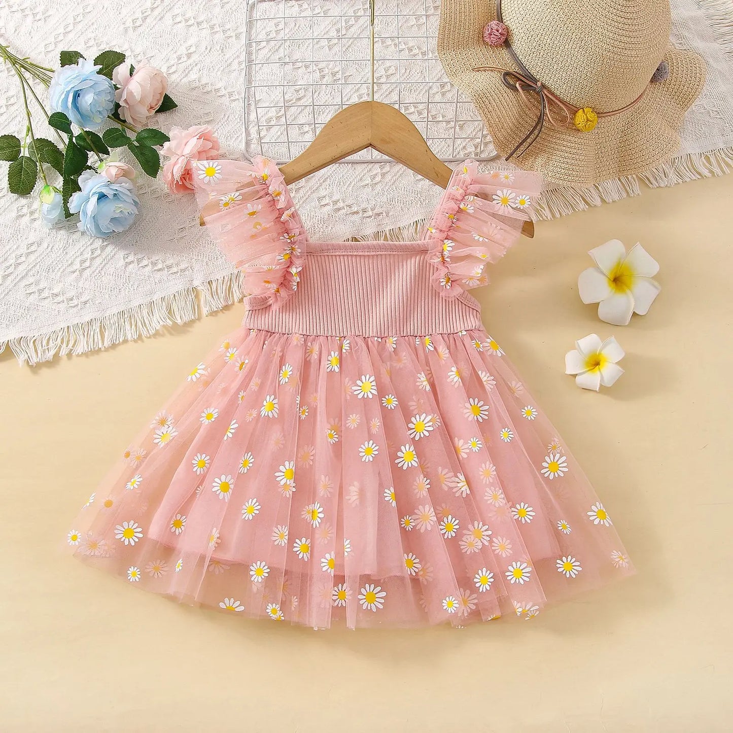 Baby Girl Dress Summer Girl Daisy Mesh Princess Dress