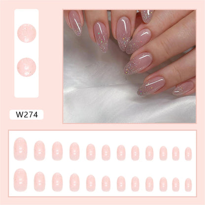 24pcs/Box Ballerina Nail Tip Purple with Design Manicure Patches Fresh Floral Almond False Nails Press on Med Nails Detachable
