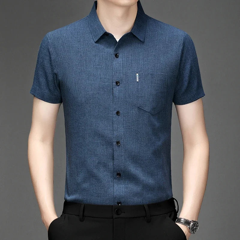 New Men's Business Casual Short Sleeved Printed Shirt with Wrinkle Resistance No Ironing Comfortable All Season Versatile Top