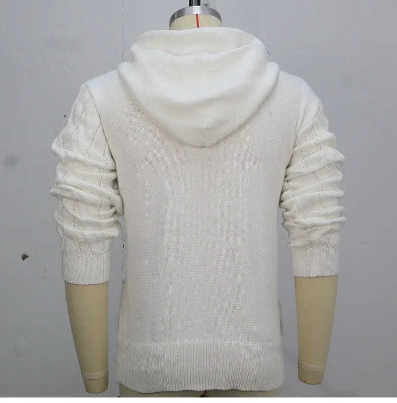 Men Sweatshirts Pullovers Sweaters Solid Casual Loose Splice Hooded Knitted Drawstring Regular Thick Warm Tops Autumn Winter