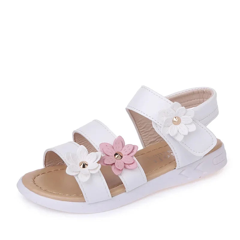 2024 Summer New Girls Sandals Kids Floral Sandals with 3 Flowers Princess Sweet for Wedding Party Dress Shoes Kids Sandals 21-36