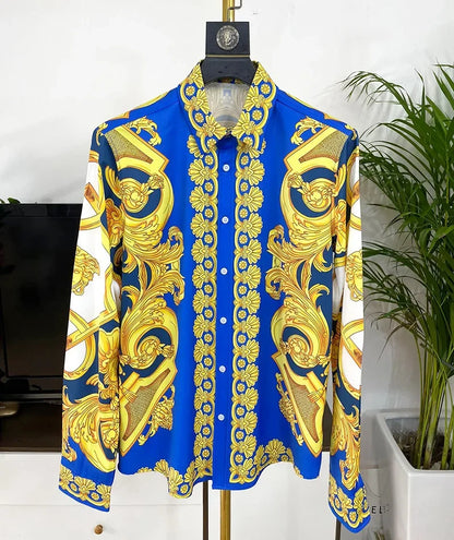 Trendy Baroque Long Sleeve Shirt Fashion New Retro Pattern Men's Loose Print Spring Summer Casual Shirt Comfortable and breathab