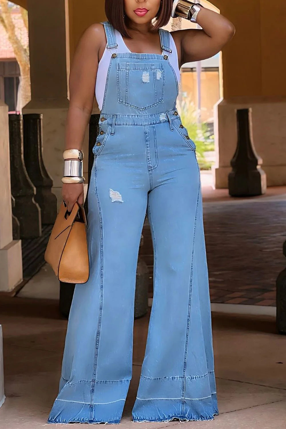 Plus Size Women's Jumpsuit Denim Pockets Overall Rompers Wide Leg Jeans Slim Streetwear Casual Fashion Jumpsuit for Women's