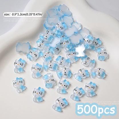 500pcs Cute Sanrio Nail Art Charms 3D Pink Bow Hello Kitty Cinnamoroll Nail Decoration