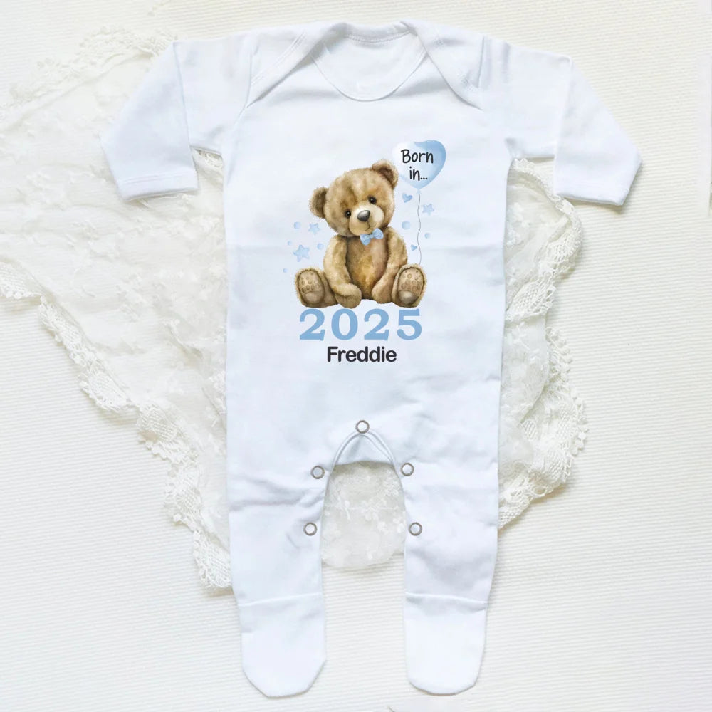 Custom Name Born in 2025 Print Infant Sleepsuit Long Sleeve Baby Romper Casual Pregnancy Announcement Jumpsuit Babys Birth Gifts