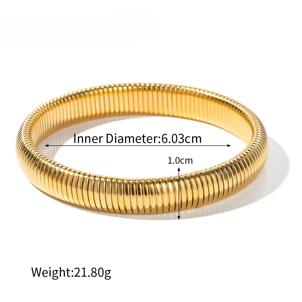 Stainless Steel Texture Flex Snake Chain Cuff Bracelet 18k Gold Plated Wide Bracelet Bangle Fashion