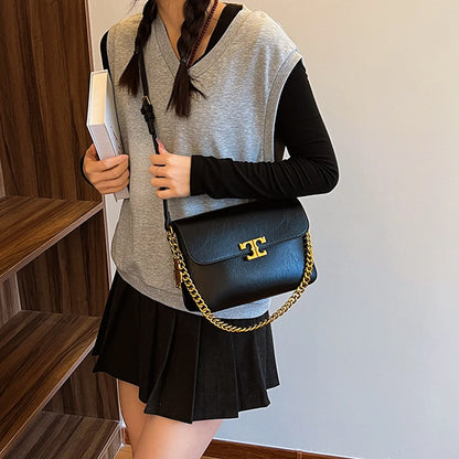 Simple Women's Leather Shoulder Bag Fashion Chain Crossbody Small Square Bag Luxury Designer Brand Handbag Ladies Casual Totes