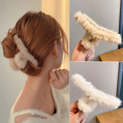 New 14cm Elegant Plush Hair Clip Claw Korean Fashion Extra Large Imitation Rabbit Plush Grab Cawl Clips Girl Hair Accessories