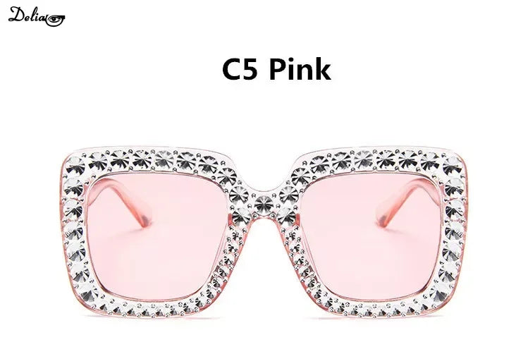 Glitter Women Sunglasses Brand Design Flash Square Shades Mirror Female Sun Glasses Bezel Bling Rhinestones