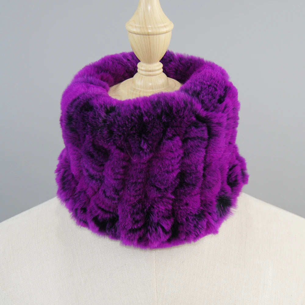 Good Elastic Rex Rabbit Fur Ring Scarves Winter Warm Women Genuine Rex Rabbit Fur Scarf Knitted Real Natural Fur Wraps Headbands