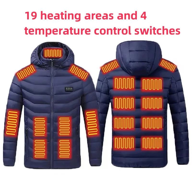 9/23 Areas Heated Jacket Men Warm Vest USB Self Heating parka Women Heated Coat Ski Camping Hiking Winter Cotton Clothes Washed