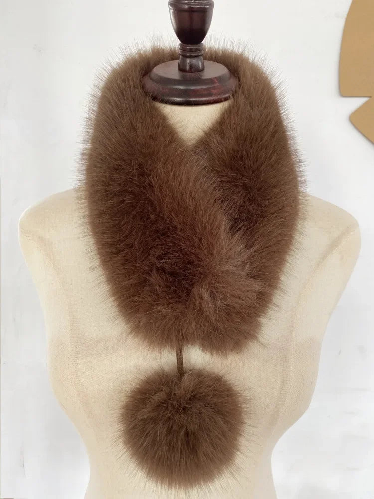 Winter New Imitating Fox Fur Scarf with Pom Pom Fashion Warm Genuine Fur Scarves Thick Warm