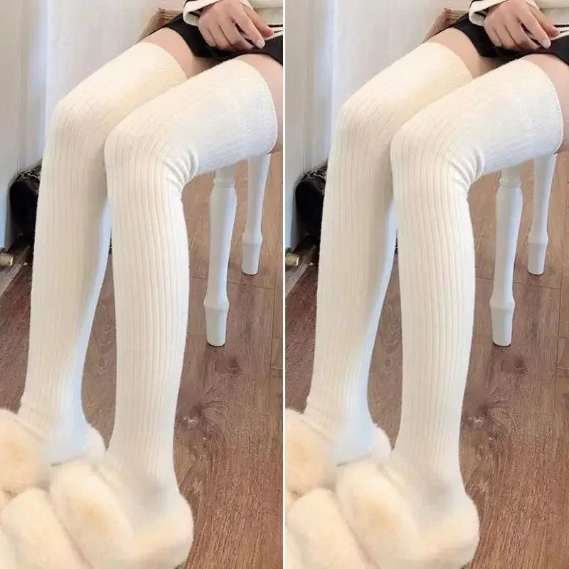 1/2pairs Women's Casual Knitted Long Socks Autumn Winter Solid Stockings Boot Calf Socks Over Knee Leggings