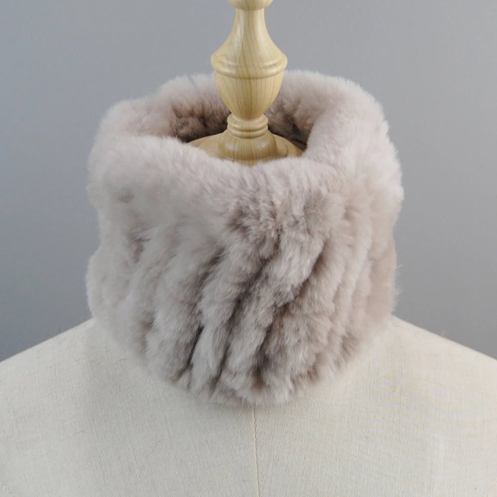 Good Elastic Rex Rabbit Fur Ring Scarves Winter Warm Women Genuine Rex Rabbit Fur Scarf Knitted Real Natural Fur Wraps Headbands