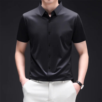 New Men's Business Casual Short Sleeved Solid Color Shirt Wrinkle Resistant Wrinkle Free Comfortable All Season Versatile Top