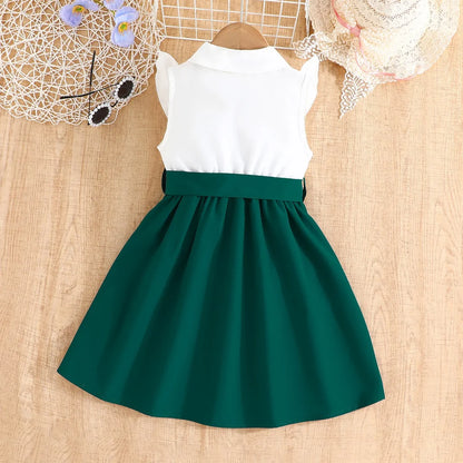 Dress For Kids 2-7 Years old Birthday Ruffled Embroidered Sleeveless Emerald Green Princess Dresses Ootd For Baby Girl