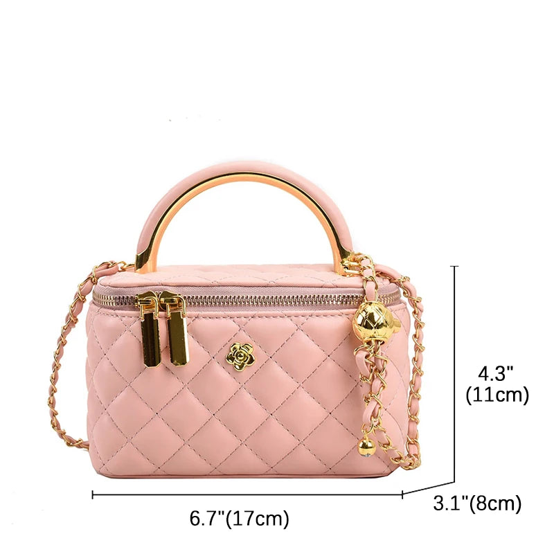 XOUHAM Quilted Shoulder Bag for Women PU Leather British Style Handbag Ladies Chain Crossbody Bags Female Small Square Pocket