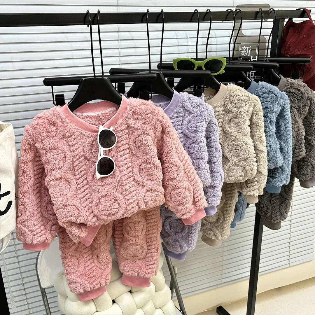 Children's Fall and Winter Facecloth Warm Pajamas Homewear Suit Boys Padded and Thickened Homewear Girls Thermal Underwear Set