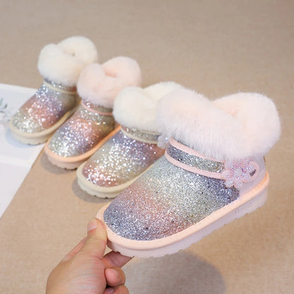 children shoes snow boots 2024 new winter warm plush cotton boots sequins comfortable anti slip fashion princess short boots